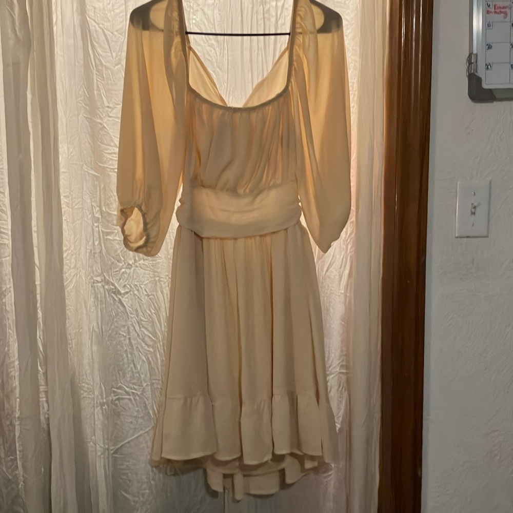 Cream and Gold High-Low Sundress with Bishop Sleeves